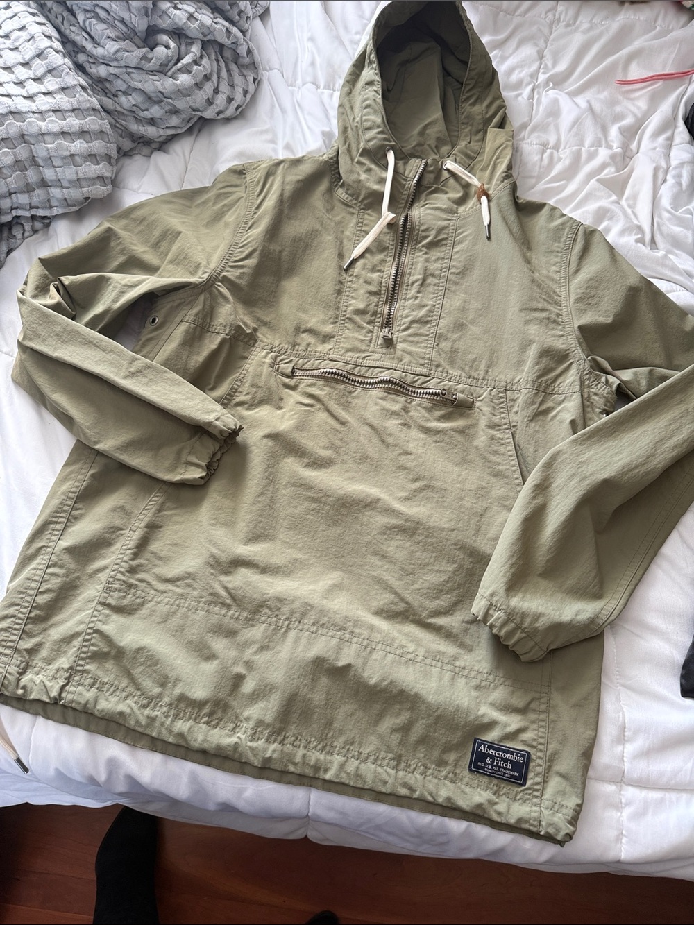 Abercrombie & Fitch Olive Green Hooded Pullover Windbreaker